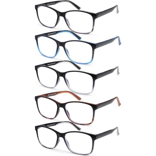 5 Pack Blue Light Blocking Reading Glasses for Men with Spring Hinge Fashion Large Wide Computer Readers for Men