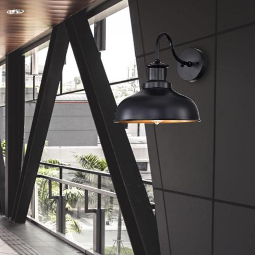 Outdoor Gooseneck Barn Light Outdoor Wall Sconce Farmhouse Rustic Exterior Wall Mount Lights Vintage Outside Lighting Fixture Industrial Black Lantern for Porch Entryway Garage,1 Pack, RZ007 BK