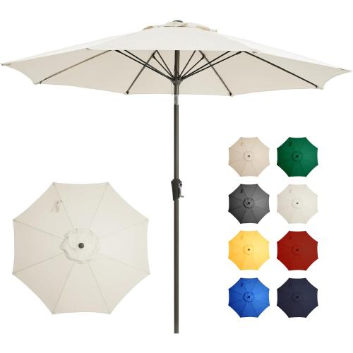 Ayge 9FT Large Outdoor Patio Umbrella Market Table Umbrella-UV Resistant, Easy Push Button Tilt and Crank, 8 Sturdy Fiberglass Ribs Heavy-Duty Pool Umbrella for Deck, Backyard,Garden,White