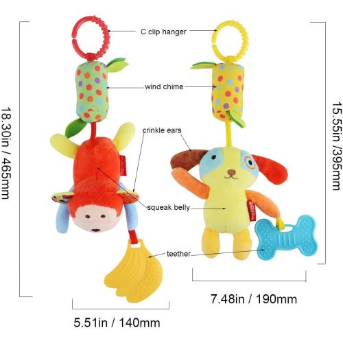HAHA Baby Toys for 0 3 6 9 to 12 Months, Soft Hanging Crinkle Squeaky Sensory Learning Toy Infant Newborn Stroller Car Seat Crib Travel Activity Plush Animal Wind Chime with Teether for Boys Girls