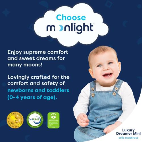 Moonlight Slumber Luxury Dreamer Mini Crib Mattress – Dual-Sided Baby and Toddler Mattress with CoolGel Foam, Waterproof and Hypoallergenic Cover, 5 Foam, Mini Crib Size, 24x38x5, Made in USA