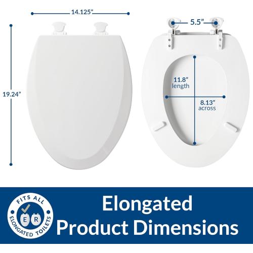 White Bemis 1500EC 390 Lift-Off Wood Elongated Toilet Seat, Cotton White (Pack of 1)
