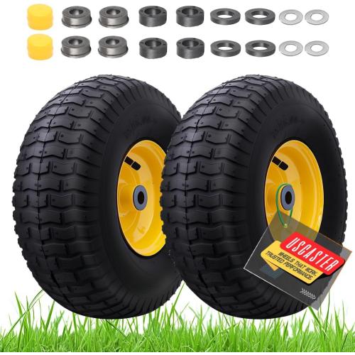 15x6.00-6nhs Lawn Mower Tires (2 Pack),Replacement Riding Lawn Mower Front Tires - With 3 Centered Hub and 3/4 Bushings,Extra 5/8 Bushings(Yellow)