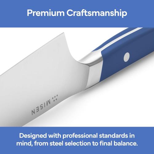Misen Japanese Santoku Chef Knife - 8 Inch High Carbon Stainless Steel - Classic Japanese Knife Design for Cutting, Slicing, and Chopping - Razor Sharp Japanese Style Kitchen Knife, Blue