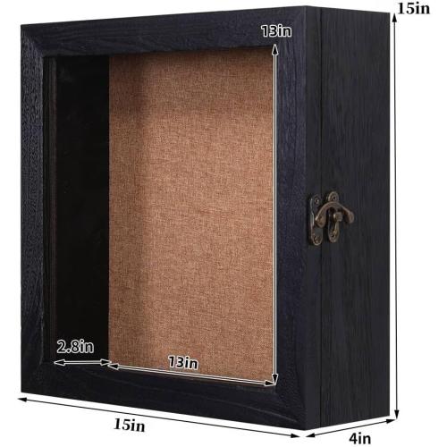 15x15x4 Shadow Box, Exterior Depth 4in Extra Deep Shadow Box Frame for Pictures, Photos and Keepsake(Black)