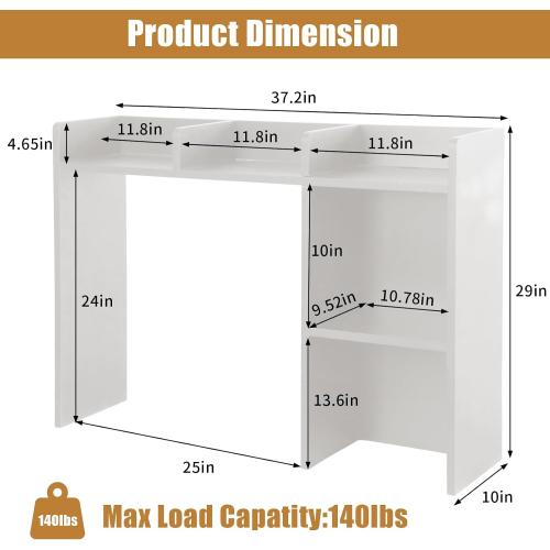 AQQHSAIN Desk Storage Hutch Wooden Desktop Bookshelf Multipurpose Desktop Bookshelf Storage Organizer Countertop Storage Hutch for Computer Desk Book Storage for Dorm Office Home (White)