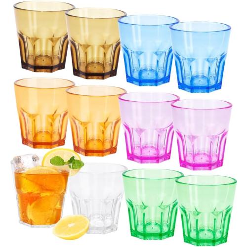 Plastic Drinking Glasses Set of 12, Unbreakable Coloured Water Tumbler, Acrylic Plastic Cups, Reusable Kids Drinking Cups for Children Kitchen Picnic Party Juice Whiskey Wine (12pc-6color-160ml/5.4oz)