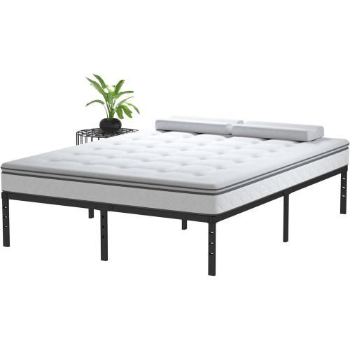 14 Inch Metal Bed Frame Queen Size No Box Spring Needed, Heavy Duty Platform Support Up to 3000 lbs, Easy Assembly, Noise Free, Black