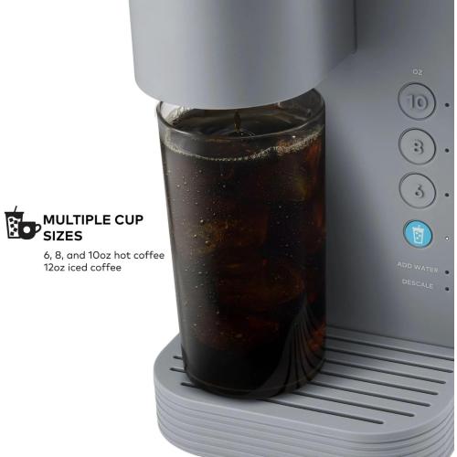 K -Express Essentials Plus Iced & Hot Single Serve Brewer, Adjustable Temp Brew Over Ice, Pods Compatible, Coffee Maker (Gray) NEEDS CLEANING