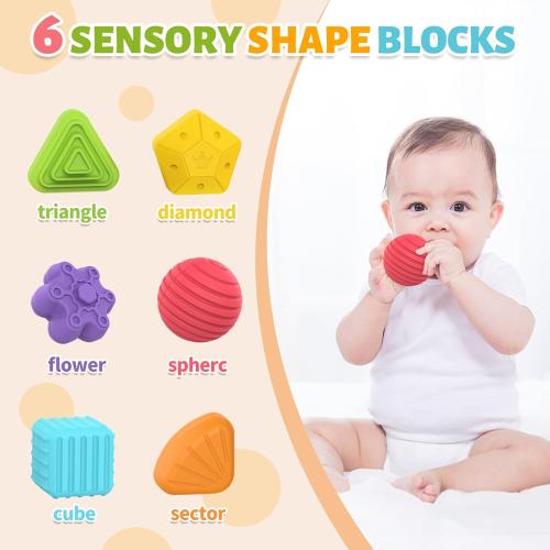MINGKIDS Montessori Toys for 1 Year Old, 6 Pc Multi Sensory Shape, Toddler Developmental Learning Birthday Gifts, Baby Toys 12 Month