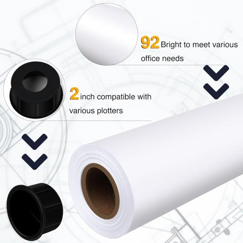 VOISEN Wide Format Paper,2 Rolls Plotter Paper 36 In x 150 Ft, CAD Bond Rolls,20lb,Bond Paper on 2 Core for CAD Printing on Wide Format Ink Jet Printers