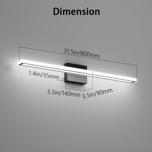 31.5inch Black LED Bathroom Vanity Light Bar 24W Modern Bath Light Fixture Over Mirror Vanity Light Cool White 6000K