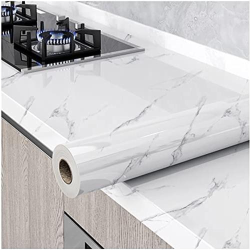 Marble Contact Paper White Peel and Stick Wallpaper 15.8×118 | Glossy Marble Wallpaper Self Adhesive Removable Wallpapers Waterproof Countertop Paper for Cabinet Furniture Kitchen Vinyl