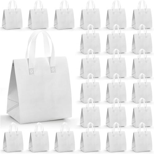 ZENFUN Set of 25 Insulated Take Away Bags, Small Insulated Cooler Bag Grocery Bags, White Thermal Bags for Hot&cold Frozen Food, Food Delivery, 9.5 x 6 x 10 Inches