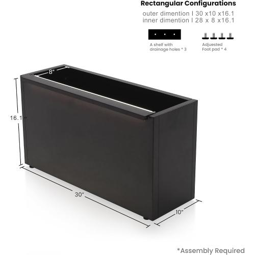 Size 30 L Black LED Metal Planter Flower Box Vibe LED Lighting Strips ×2 Galvanized Steel Trough Shelf Grow Drainage Holes Indoor Space Rectangular Outdoor Patio Garden Decor Plant Herbs Houseplants