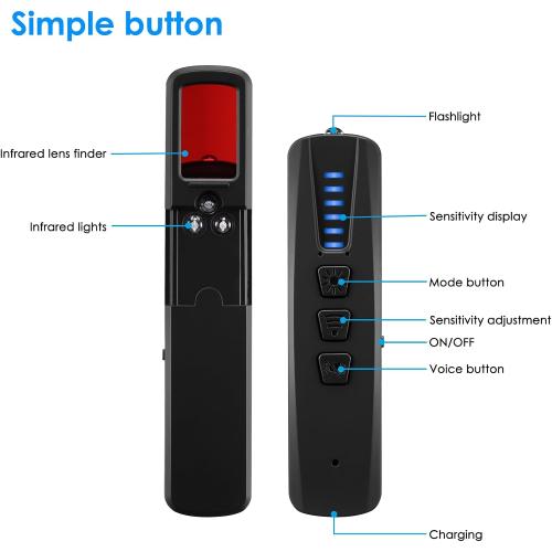 Hidden Camera Detectors,Bug Detector Anti Spy Camera Finder, GPS Tracker Detector RF Wireless Scanner Rechargeable, 5 Levels Sensitivity 4 Modes for Hotel,Travel,(Black) (Black)