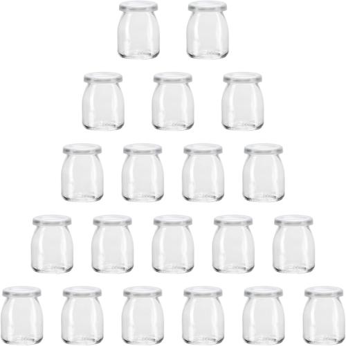 Encheng 8 oz Clear Glass Jars With Lids,Yogurt Container With Lids(PE),Replacement Pudding Jars Yogurt Jar,Glass Container With Twine n Tag For Milk,Jams,Jelly,Mousse,Dishwaresafe 20 Pack