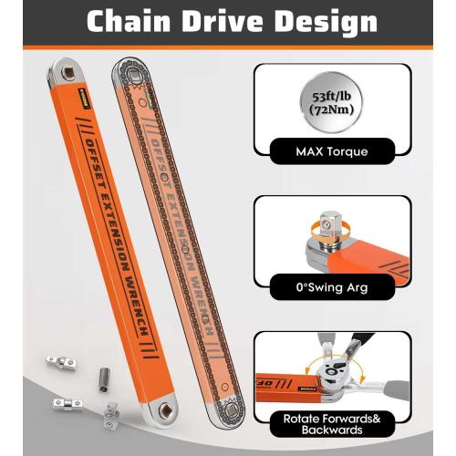 Offset Extension Wrench Set,3/8 Drive Wrench with 1/4,3/8,1/2 Square Drive Adapters and 1/4 Socket for Tight Spaces.