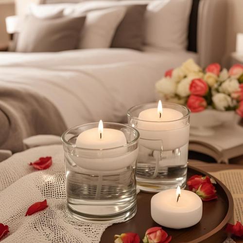 24 Pack 2 Inch Floating Candles, 5-6 Hour Burn White Real Wax