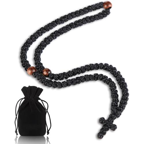 Handmade Orthodox Prayer Rope 100 Knots with Braided Cross Red Bead