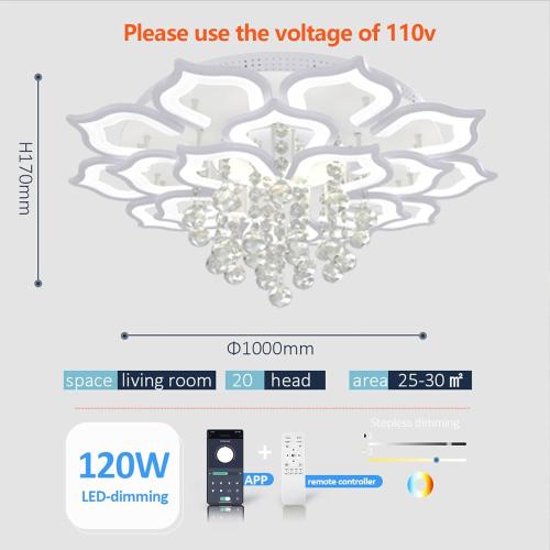 Modern Led Ceiling Light,120w Crystal Petal Flush Mount Chandelier Ceiling Flower Lamp with Remote Control for Living Room,Bedroom,Dining Room,Hall,Etc.10 5 5 Heads……