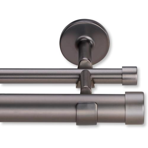 MODE Cambria Designer Series - Premium 12 foot Custom Double Curtain Rod - 1-1/8 inch Large Diameter - Non-Adjustable, Seamless Look - Premium Designer Brackets and End Caps - Matte Graphite Finish