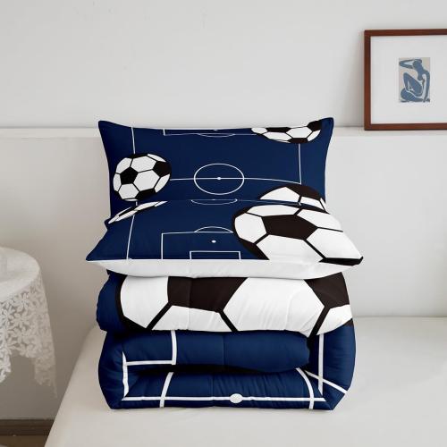 jejeloiu Football Comforter Set Twin Size Kids Soccer Ball Pattern Comforter for Boys Girls Teens Sports Theme Bedding Set Breathable Football Court Duvet Set Room Decor Quilt Set