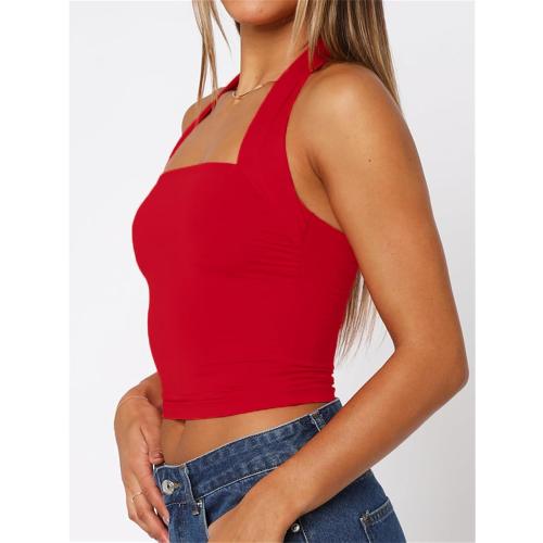 Red Size Small ForeFair Women Halter Neck Backless Crop Top Sexy Y2K Sleeveless Tank Top Open Back Slim Fit Tops