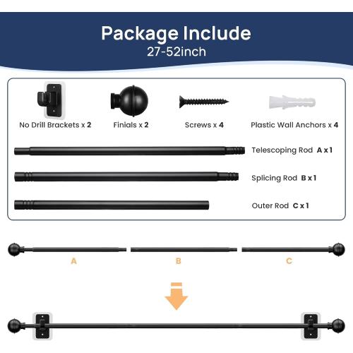 ENJOYBASICS Curtain Rods No Drilling for Renter, 28-47 Adjustable, Black