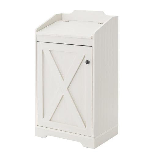 13 Gallons Trash Can Cabinet, Wooden Trash Bin Cabinet Hidden Freestanding Dog Proof Garbage Can Cabinet with Lid for Kitchen (Antique White)