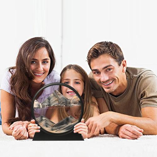 Muyan Moving Sand Art Picture Sandscapes in Motion Round Glass 3D Deep Sea Sand Art for Adult Large Desktop Art (Black, 7 Inch)