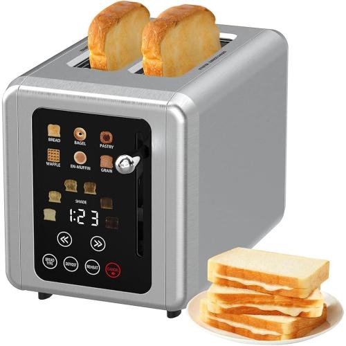 2-Slice Touchscreen Smart Toaster, Stainless Steel Toaster with Sound Function and Digital Timer, 6 Bread Types and 6 Shade Settings