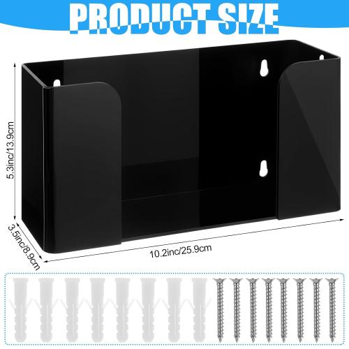 Weysat 2 Pcs Acrylic Glove Box Holder Dispenser Glove Holder for Wall Mount Acrylic Rack Wall Floating Mask Dispenser for Medical Latex Rubber Disposable Mitten Boxes(Black,Horizontal Style)