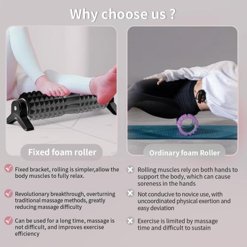 BLACK New Upgrade Bracket Foam Roller, 21 Inch Firm Deep Tissue Muscle Massager for Back Leg Pain & Sore Muscles (Black)