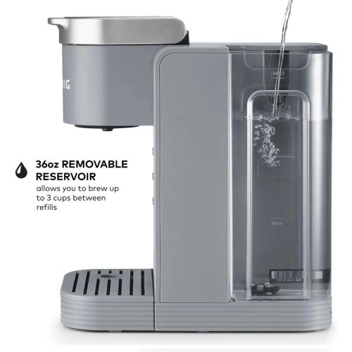K -Express Essentials Plus Iced & Hot Single Serve Brewer, Adjustable Temp Brew Over Ice, Pods Compatible, Coffee Maker (Gray) NEEDS CLEANING