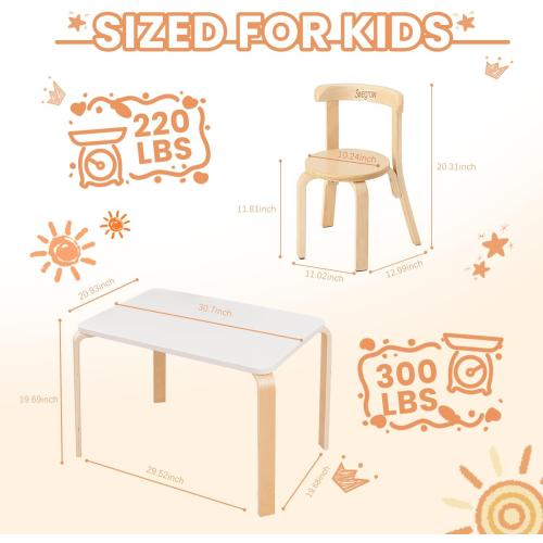 Swegrow Kids Table and 4 Chairs Set, Wooden Table and Chairs for Kids & Toddler，Kid Wooden Furniture for Playroom/Home/Kindergarten