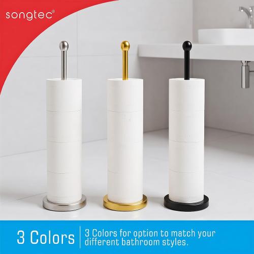 Songtec Gold Toilet Paper Holder Stand with Reserve, Floor Standing Tisse Roll Holder for 4 Rolls, Compact Design Bathroom Toilet Paper Storage - Gold