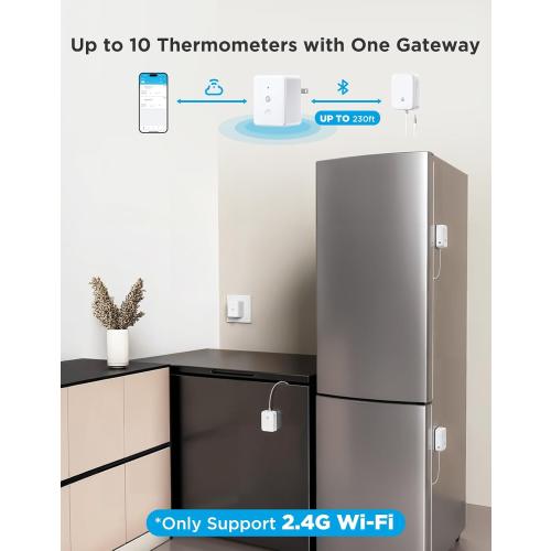 GoveeLife WiFi Refrigerator Thermometer with Alarm, Wireless Digital Freezer Temperature Gauge with App, 2 Years Free Data Export, for Home Kitchen Fridge Hot Tub 2 Pack（Only Support 2.4G Wi-Fi）