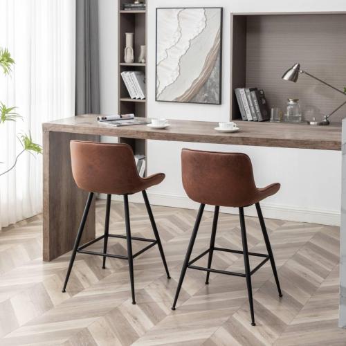 Set of 2 Whiterye Brown Bar Stools Set of 2, Fabric Upholstered Barstools Armless, 24 in Bar Stool Bar Height, Black and Brown Barstools for Home Bar, Coffee Bar.