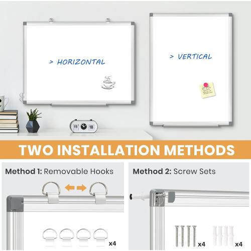 Double-Sided White Board 24x18 Dry Erase Magnetic for Wall | Smooth Writing Easy Clean, Magnetic Whiteboard for Wall, Double-Sided Dry Erase, Aluminum Frame, Home Office School