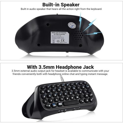 Controller Keyboard for PS4, Wireless Bluetooth Keypad Mini Chatpad Rechargeable Online Gaming Live Chat Message Gamepad Keyboard with Built-In Speaker & 3.5MM Audio Jack for Playstation 4 Dualshock