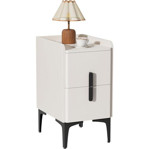VICITON Narrow Nightstand with 2 Drawers, Narrow Side Table Leather Surface, Slim Bedside Table for Bedrooms, Dormitories, Living Rooms (Cream White, 15.7 D x 11.8 W x 22.4 H)