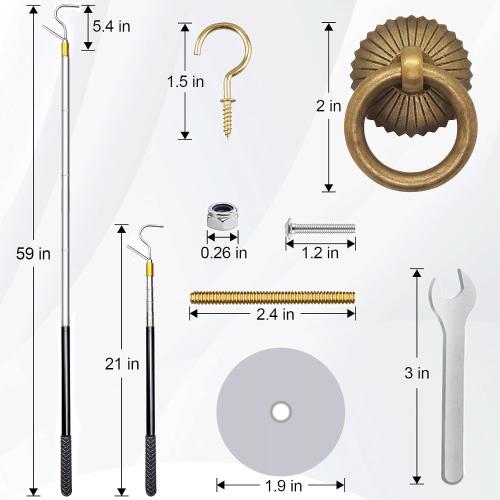 Attic Pull-Down Hook, Designed As A Replacement for The Attic Pull-Down Cord in The Attic Ladder Pull-Down System Kit, Featuring A 60-Inch Telescoping Rod and A Vintage Copper Door Ring
