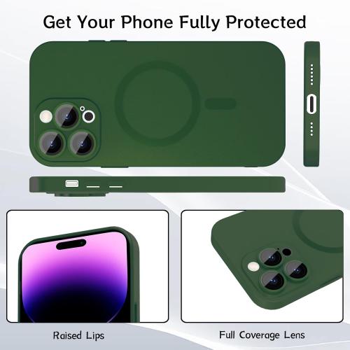 Magnetic for iPhone 15 Pro Max Phone Case for Women, Matte Luxury Soft Metallic Luster Design with Camera Lens Protector, Compatible with Magsafe Case for iPhone 15 Pro Max 6.7-Green