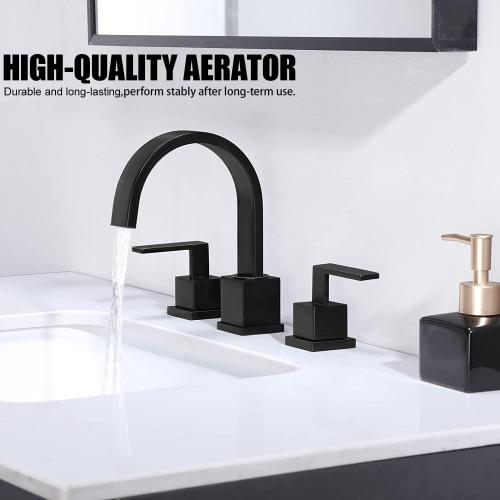 KINGO HOME Matte Black Bathroom Faucet, Black Faucet Bathroom 3 Hole 8inch Widespread Waterfall 2 Handle Black Faucets Bathroom Sink Vanity Faucet with Pop Up Drain and Supply Lines