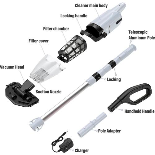 Cordless Pool Vacuum Cleaner for Above Ground Pool & In Ground Rechargeable Pool Vacuum Cleaner - 90 Mins Runtime, with 69 Telescopic Pole, Spa Vacuum for Hot Tub（Misty Grey）