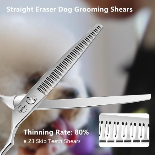 HASHIMOTO Straight Eraser Dog Grooming Scissors, 23 Teeth,7.0 Inch,80% Thinning Rate,Light Weight, Designed for Bulking off Coat Quickly.