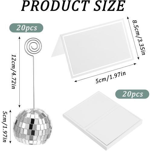 60 Pcs Disco Ball Table Number Holder, Place Card Holders, Tables Cards Photo Picture Display Numbers Stand Clips, for Wedding Birthday Disco Halloween Party Decorations