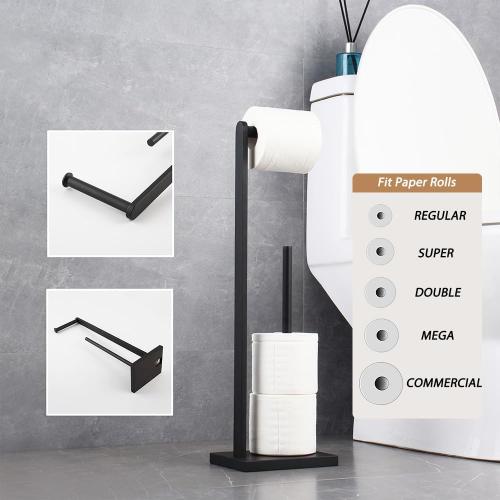 GERZWY SUS 304 Stainless Steel Bathroom Free Standing Toilet Paper Holder Toilet Roll Holder for Bath, Matte Black DZY022-BK