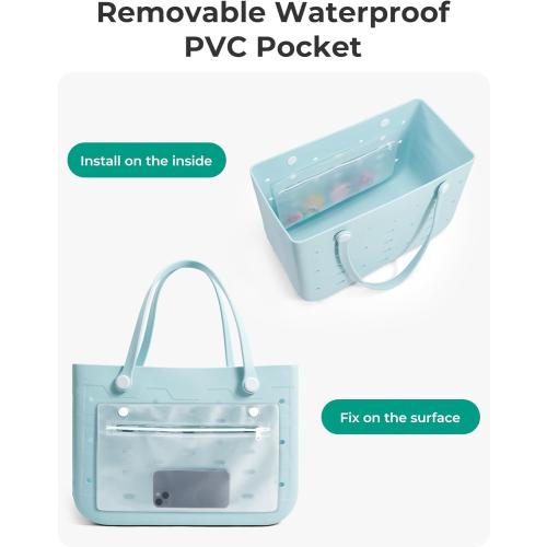 BAGSMART Beach Bag for Women, Water-resistant Rubber Tote Bag, Sandproof Vacation Essentials for Summer Swim Cruise Pool MISSING CHARMS